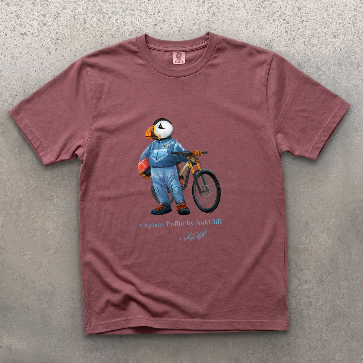 Captain Puffin Downhill Mountain Biker on a Brick Comfort Colors t-shirt