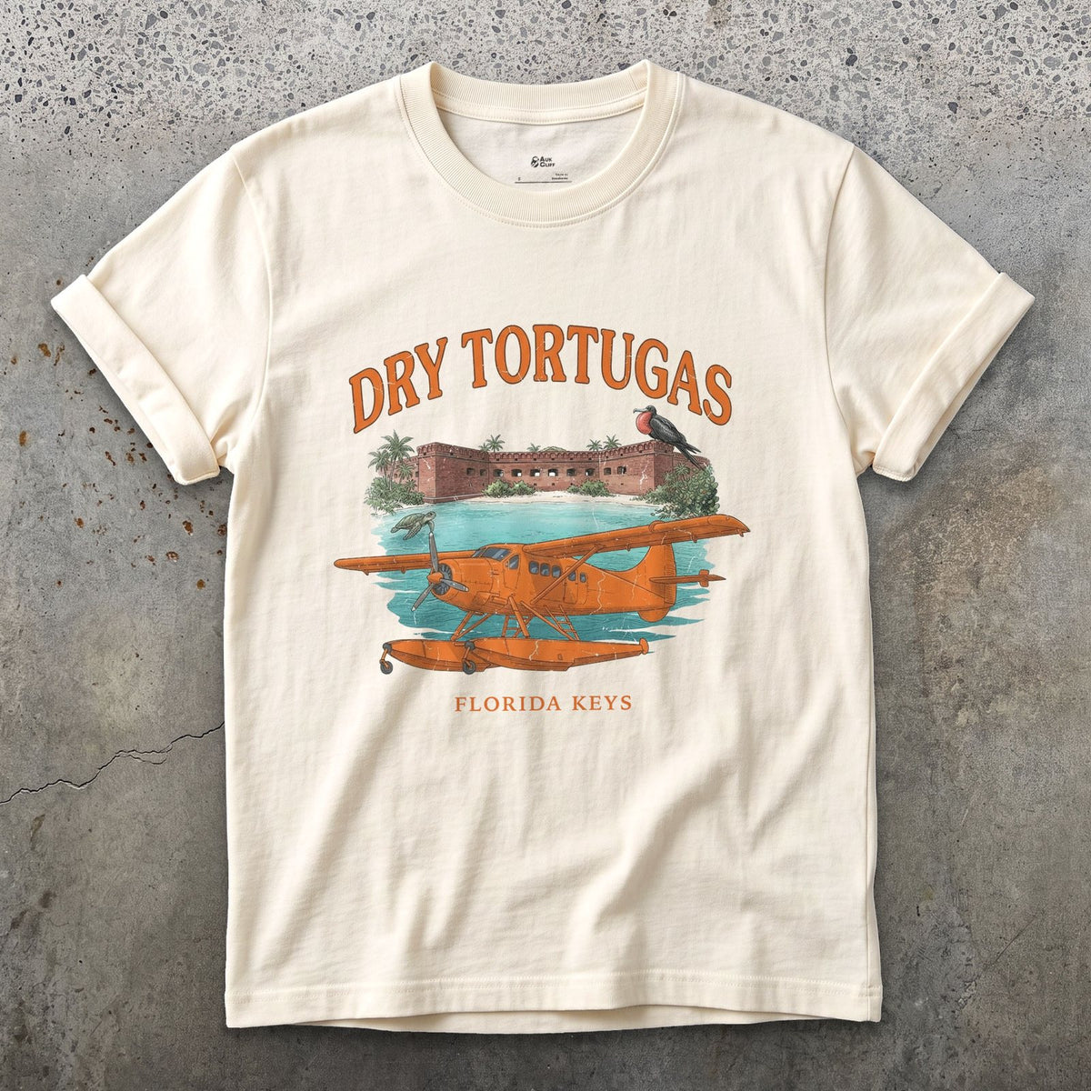 Dry Tortugas Bush Plane design on a Natural Gildan Softstyle t-shirt