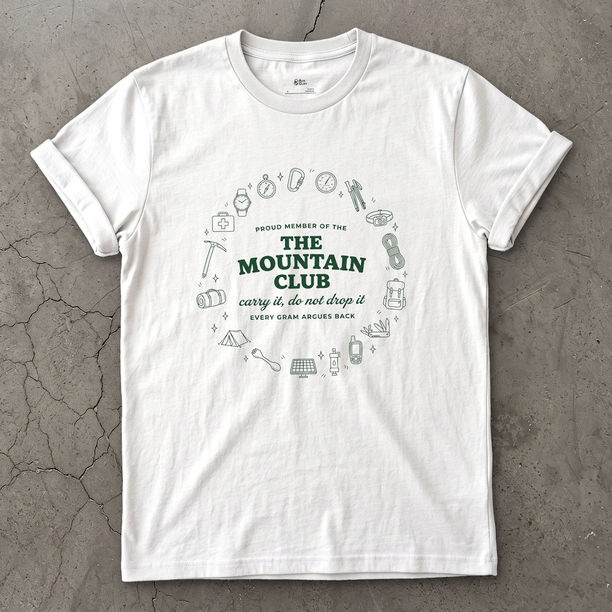 Carry It, Do Not Drop It, the Mountain Argues Back design on a White Gildan Softstyle t-shirt