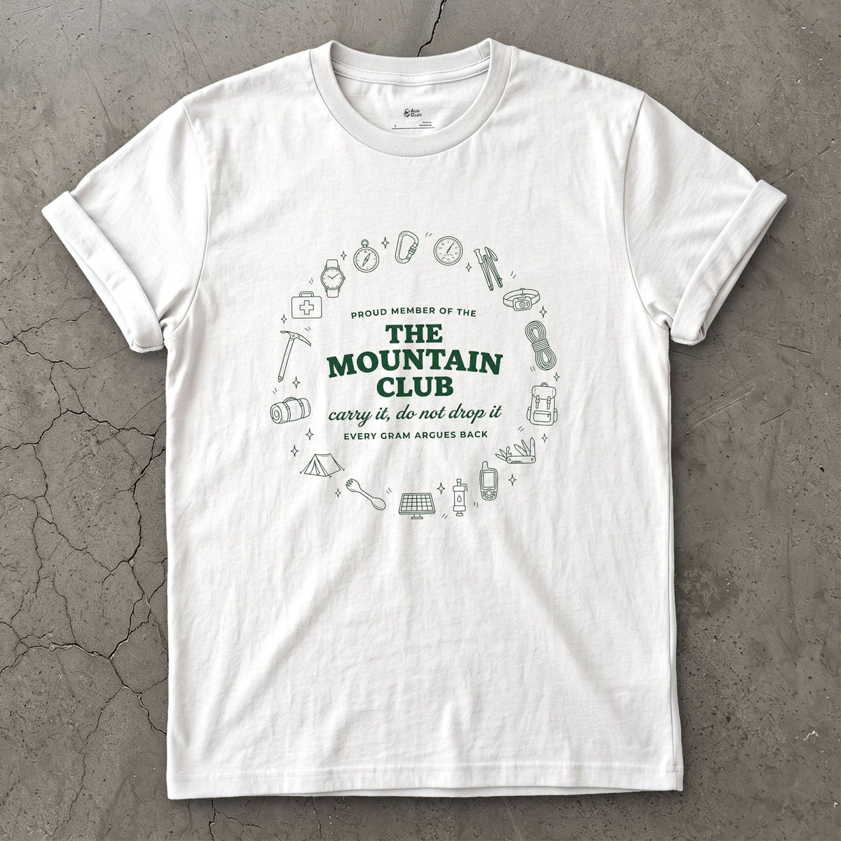 Carry It, Do Not Drop It, the Mountain Argues Back design on a White Gildan Softstyle t-shirt