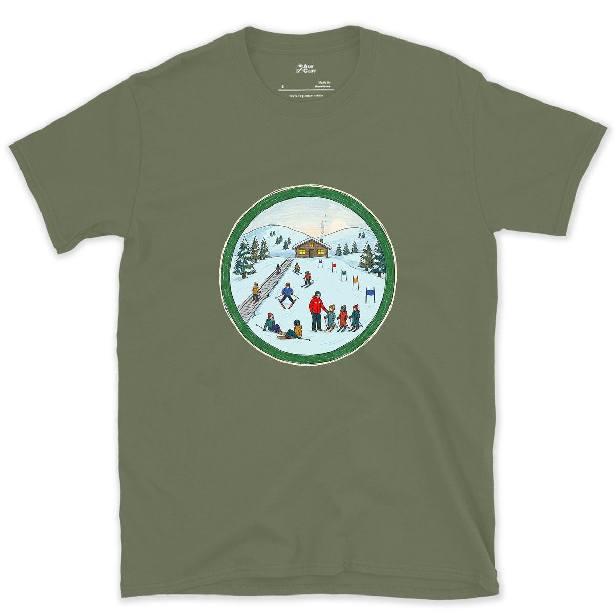 Every Skier Starts on the Green Circle design on a Military Green Gildan Softstyle t-shirt