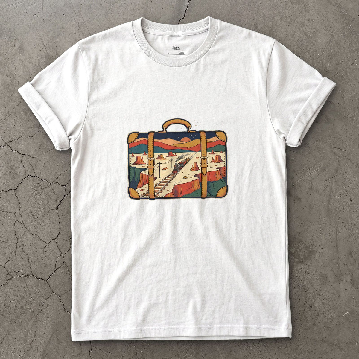 Everywhere It Has Been, Leather Suitcase design on a White Gildan Softstyle t-shirt