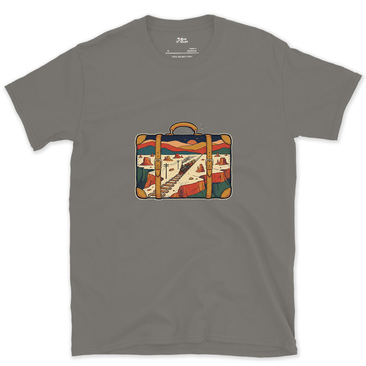 Everywhere It Has Been, Leather Suitcase design on a Charcoal Gildan Softstyle t-shirt