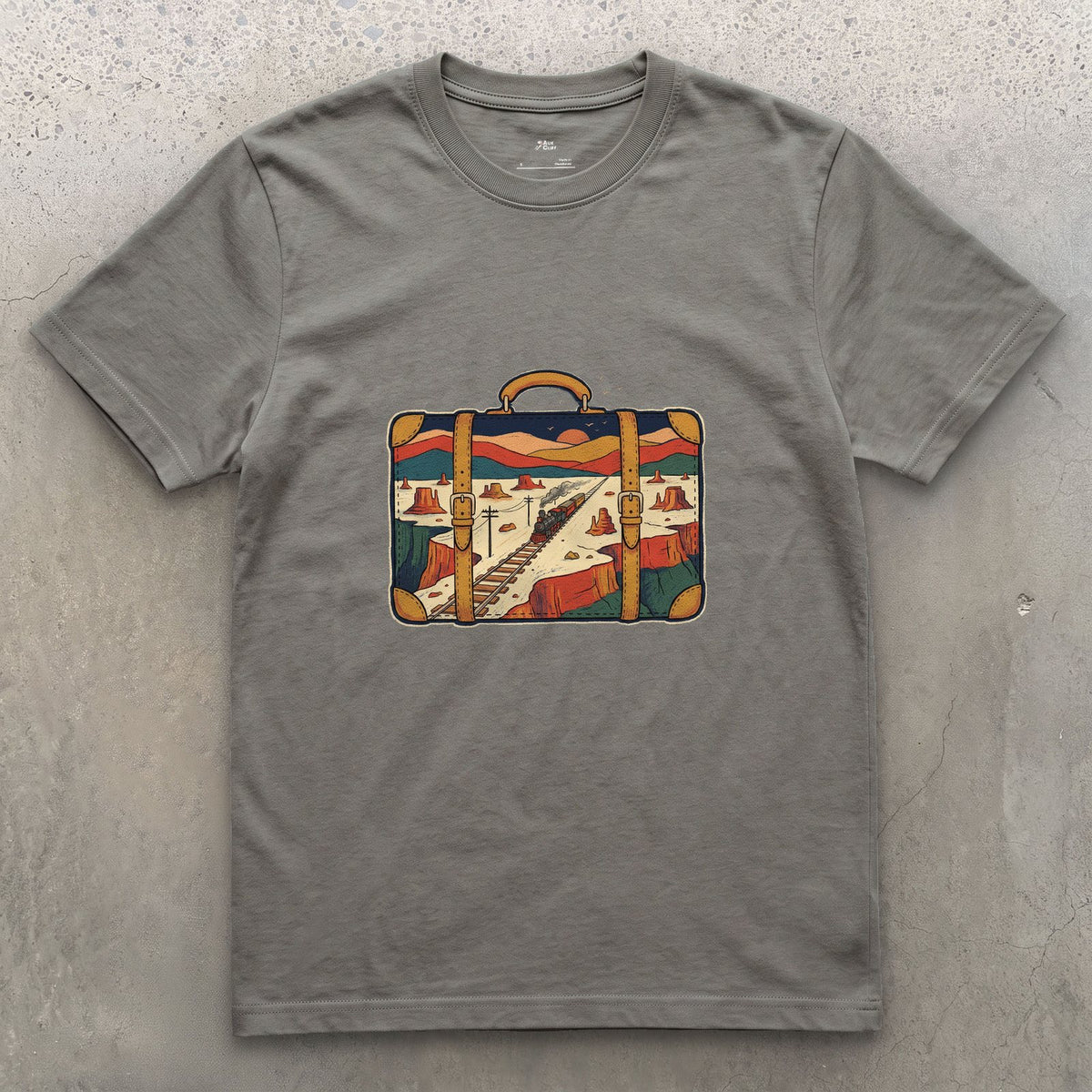 Everywhere It Has Been, Leather Suitcase design on a Charcoal Gildan Softstyle t-shirt