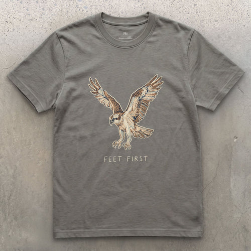No Hesitation, Osprey Stooping design on a Charcoal Gildan Softstyle t-shirt