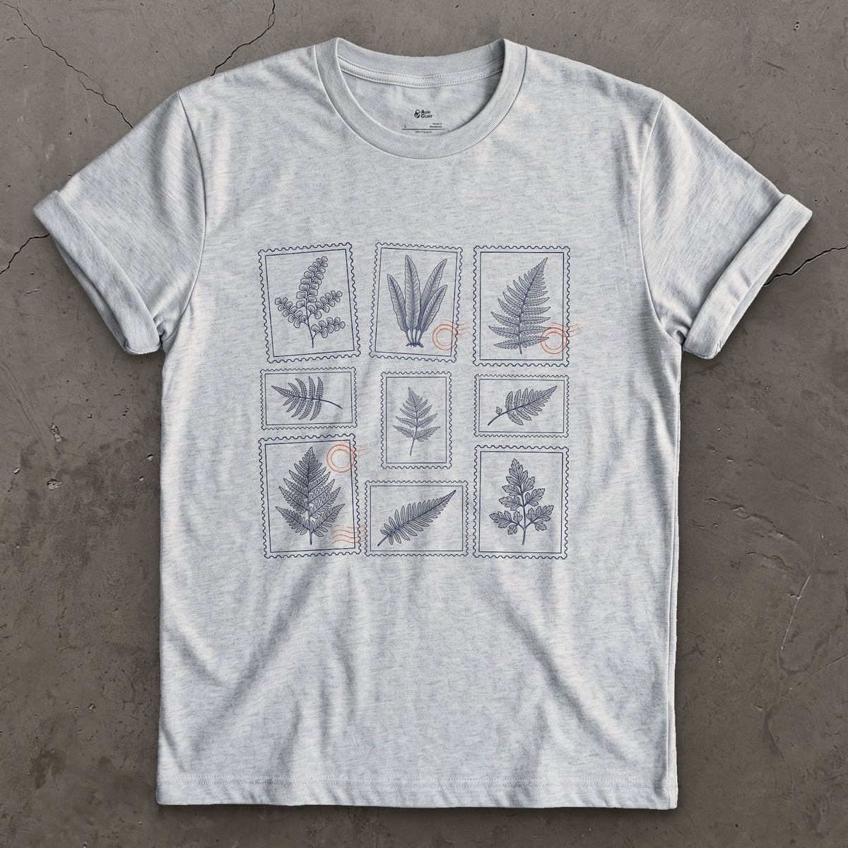 Eight Fern Fronds Told Apart by Shape design on a Sport Grey Gildan Softstyle t-shirt