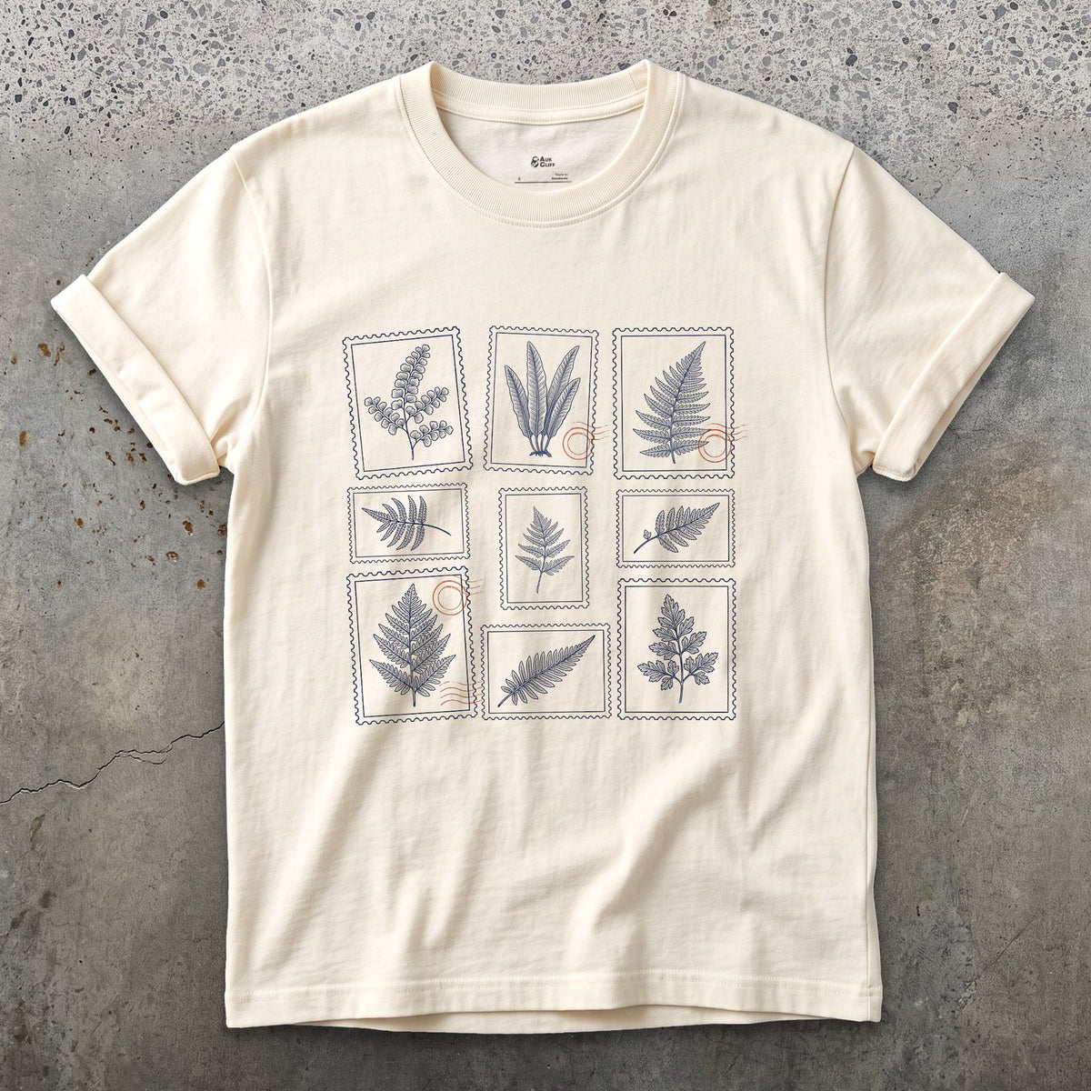 Eight Fern Fronds Told Apart by Shape design on a Natural Gildan Softstyle t-shirt