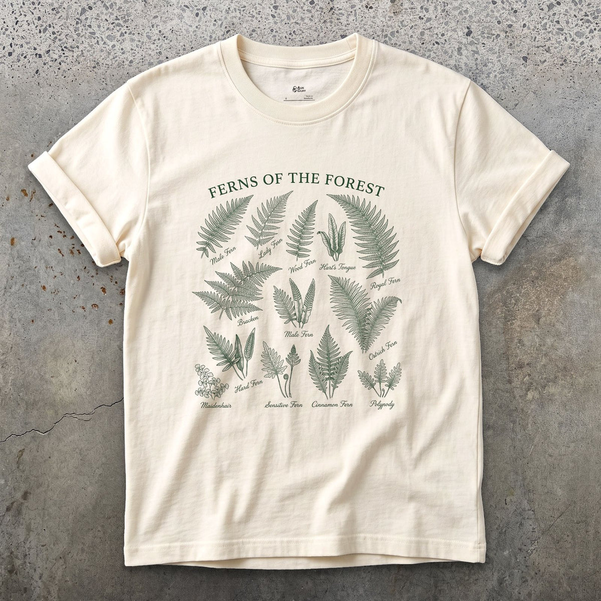All Eight Ferns of the Forest design on a Natural Gildan Softstyle t-shirt