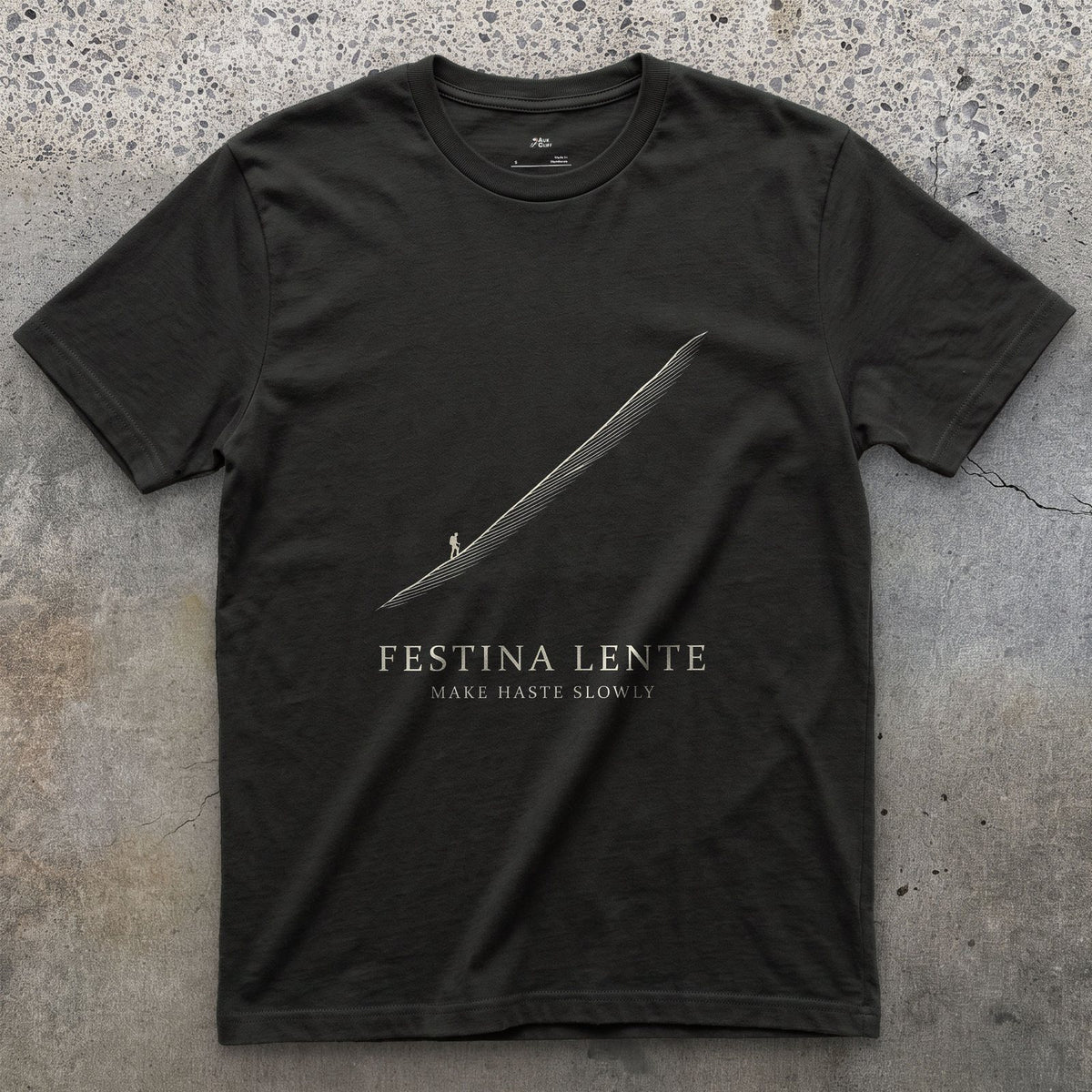 Festina Lente, Make Haste Slowly design on a Black Gildan Softstyle t-shirt