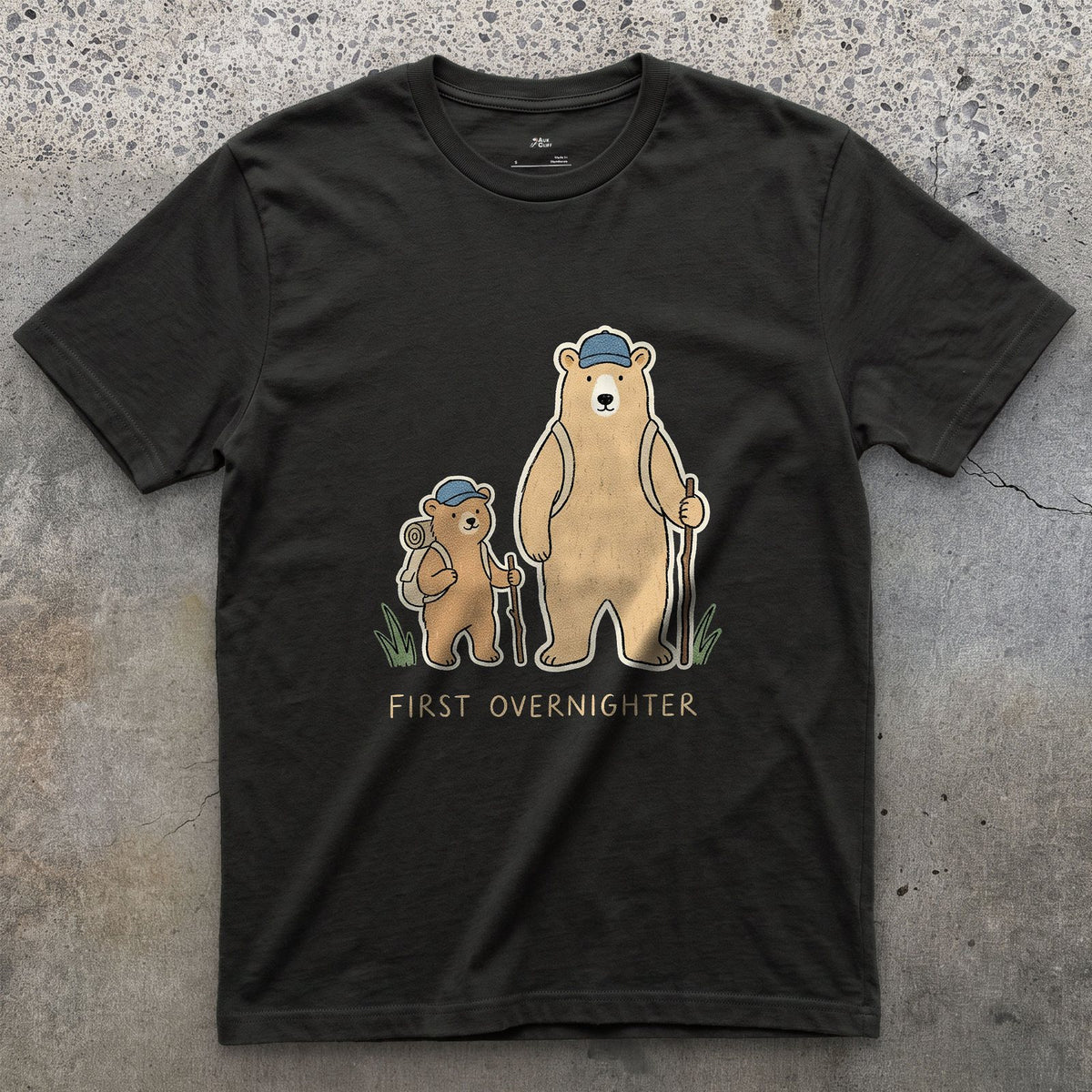 Half a Step Behind, Bear and Cub design on a Black Gildan Softstyle t-shirt