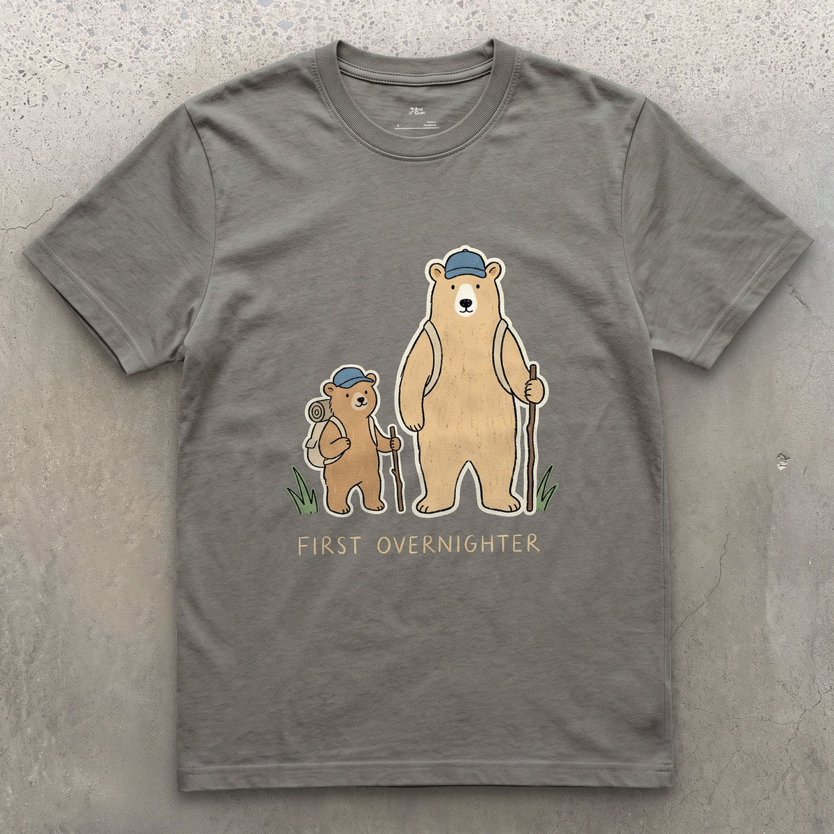 Half a Step Behind, Bear and Cub design on a Charcoal Gildan Softstyle t-shirt