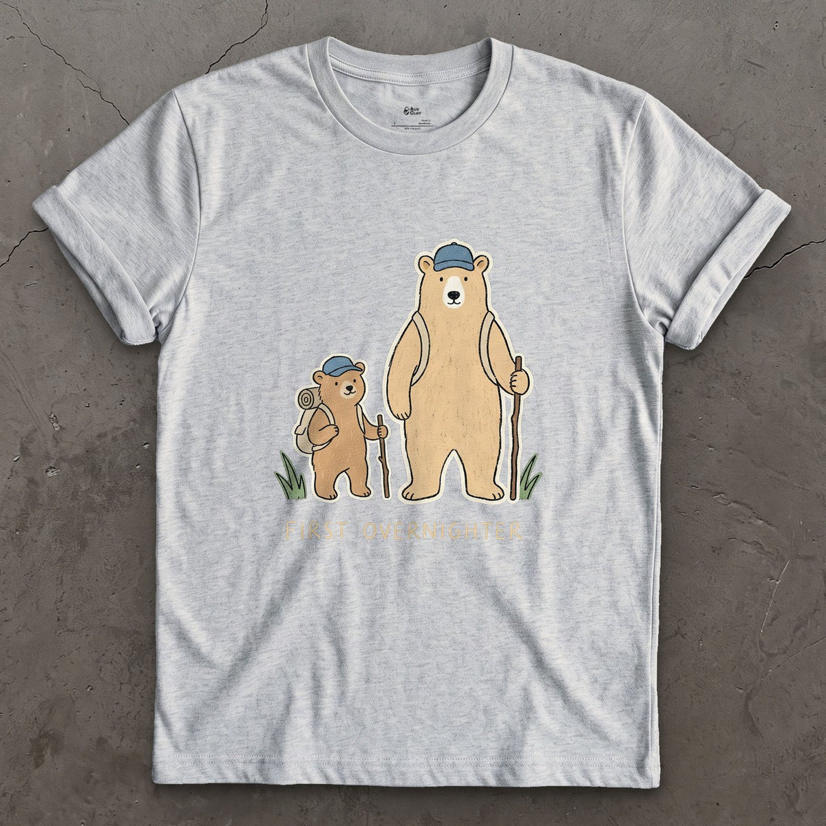 Half a Step Behind, Bear and Cub design on a Sport Grey Gildan Softstyle t-shirt