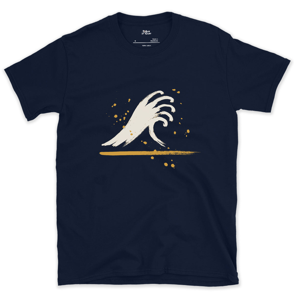Five Fingers of Spray in Wet Ink design on a Navy Gildan Softstyle t-shirt