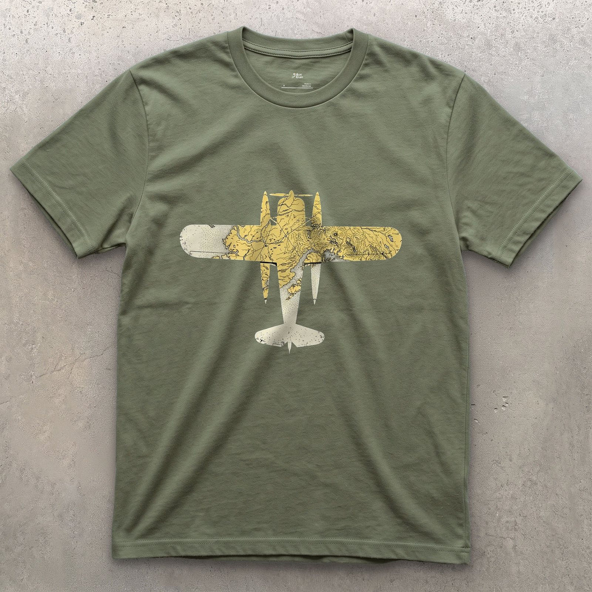 Float Plane Chart design on a Military Green Gildan Softstyle t-shirt