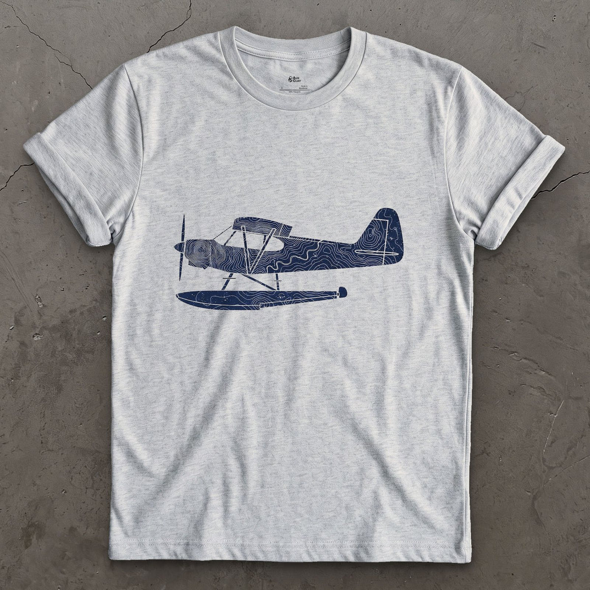 Float Plane in Contours design on a Sport Grey Gildan Softstyle t-shirt