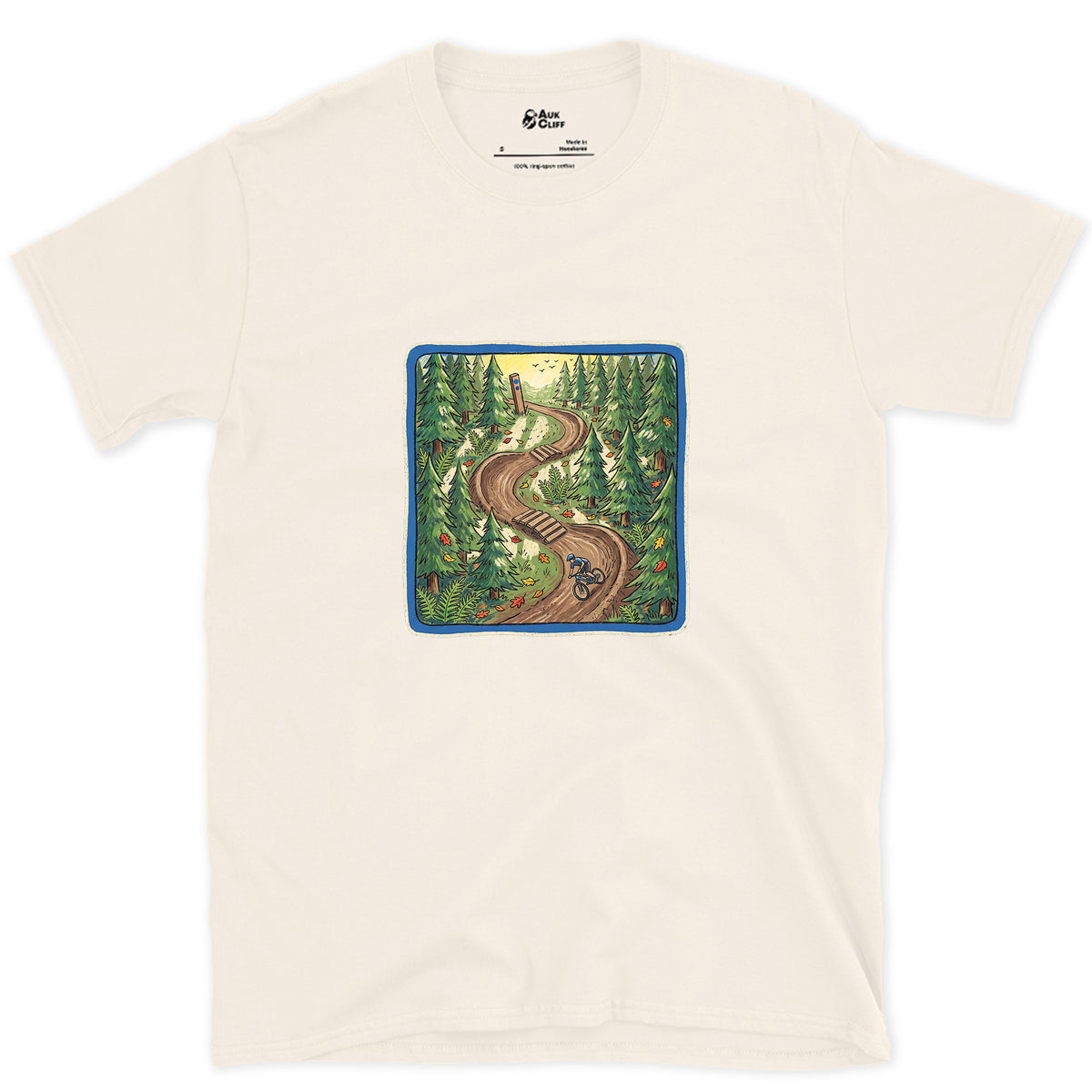 Flow Trail Behind the Blue Square design on a Natural Gildan Softstyle t-shirt