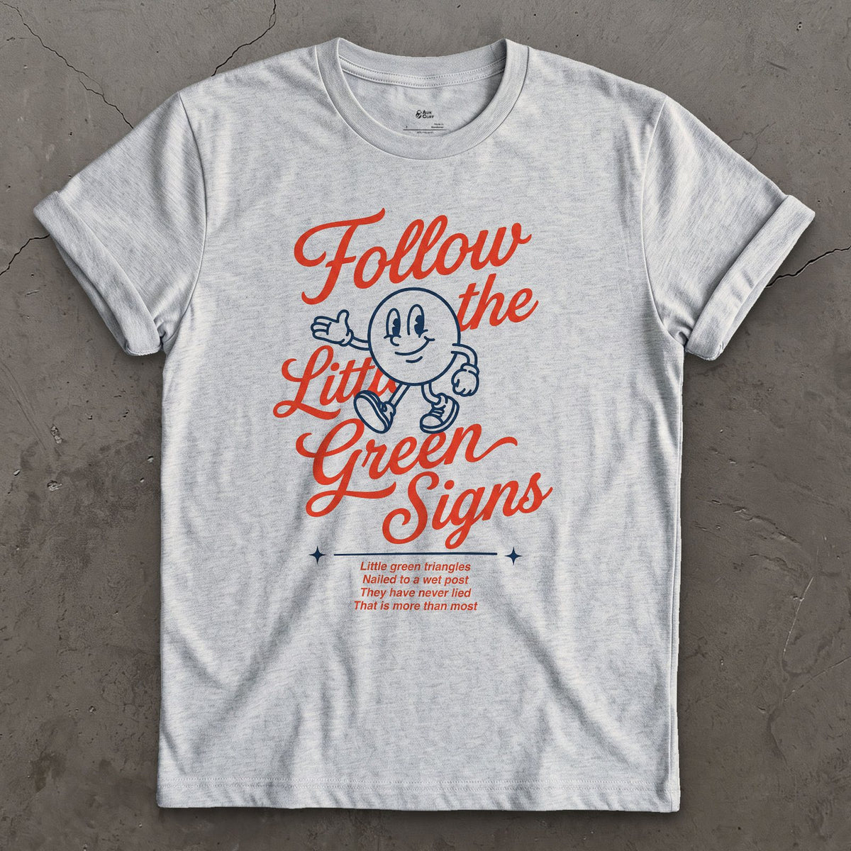 Follow the Little Green Trail Signs design on a Sport Grey Gildan Softstyle t-shirt
