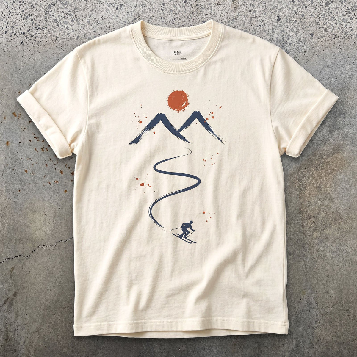 Fresh Tracks Ski design on a Natural Gildan Softstyle t-shirt