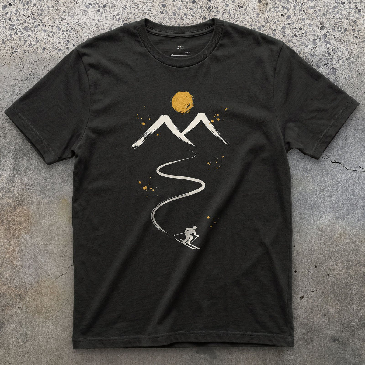 Fresh Tracks Ski design on a Black Gildan Softstyle t-shirt