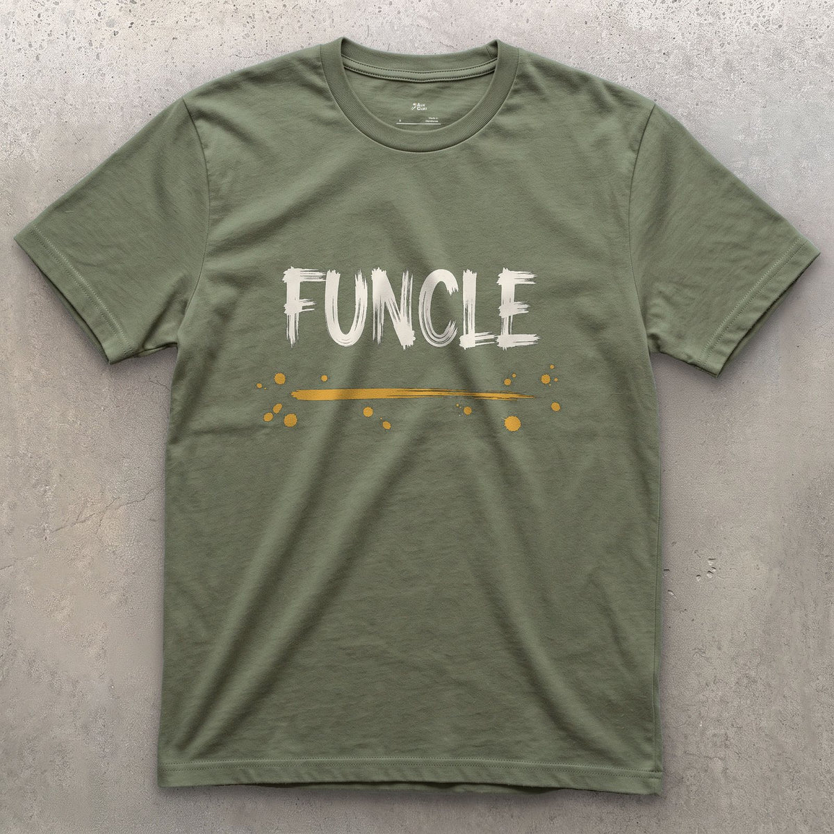 Funcle design on a Military Green Gildan Softstyle t-shirt
