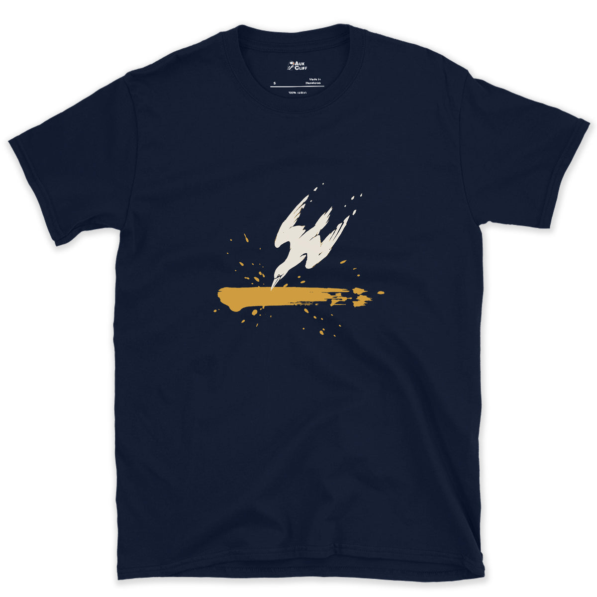 Gannet, Folded for the Dive design on a Navy Gildan Softstyle t-shirt