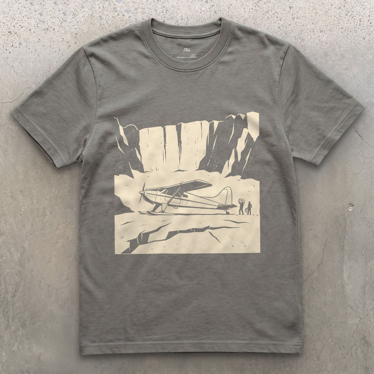 Landed on the Glacier With Skis Instead of Wheels design on a Charcoal Gildan Softstyle t-shirt