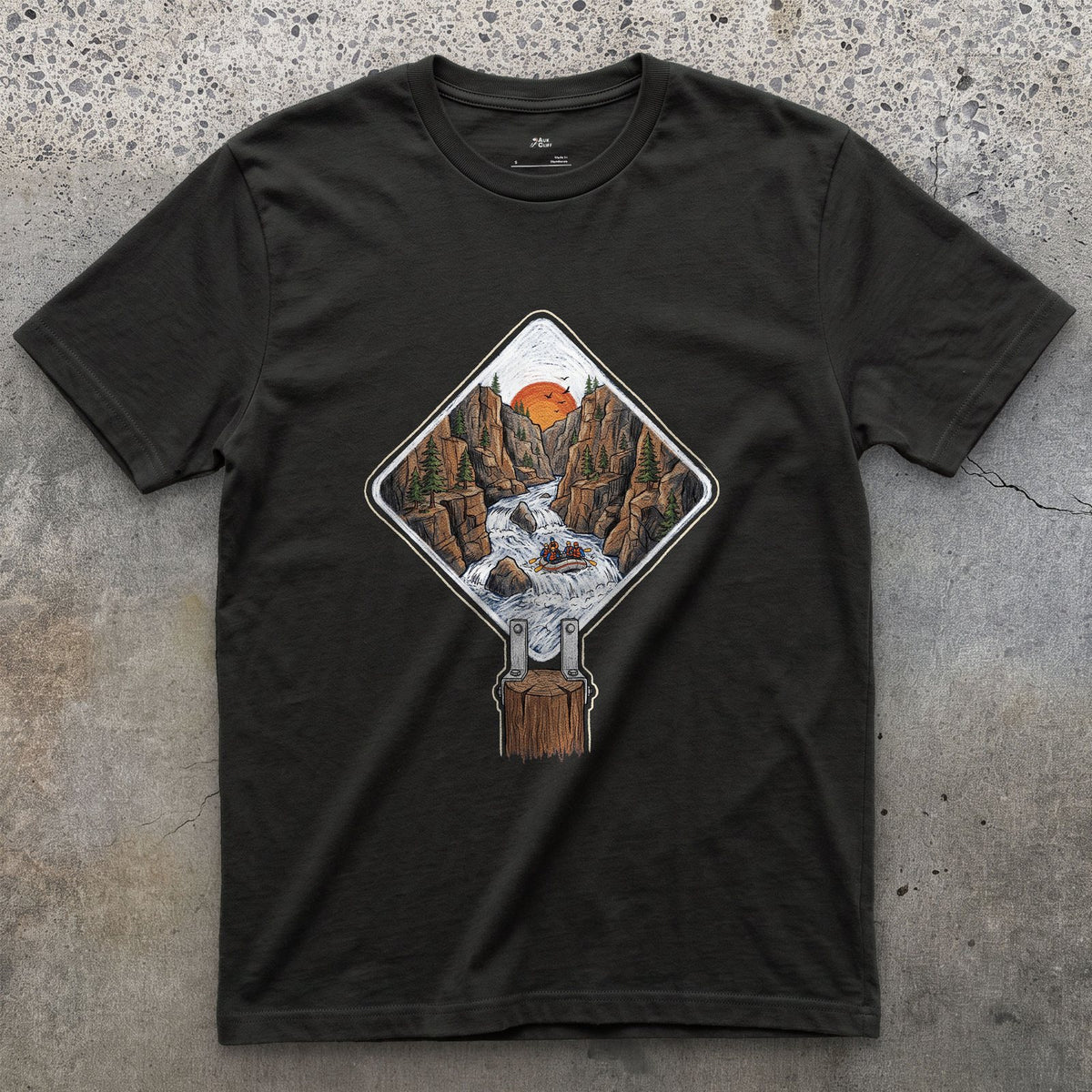 Whitewater Gorge, Rafting Grade Marker design on a Black Gildan Softstyle t-shirt