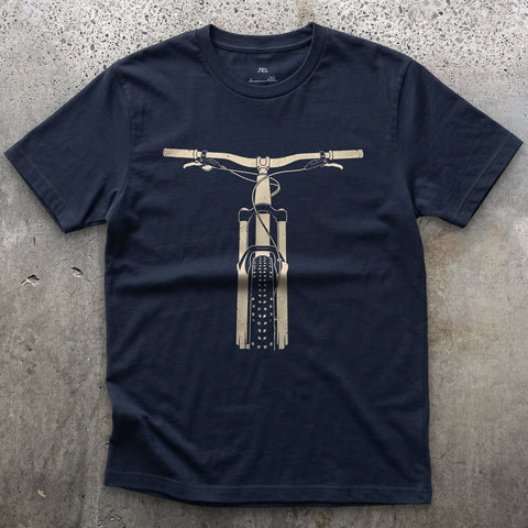 The Trail Dropping Away in Front of You design on a Navy Gildan Softstyle t-shirt