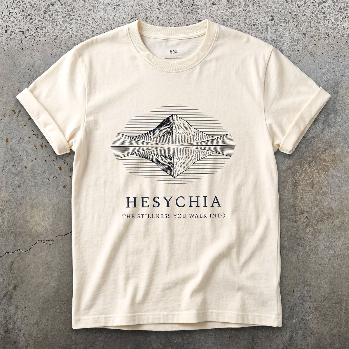 Hesychia, the Stillness You Walk Into design on a Natural Gildan Softstyle t-shirt
