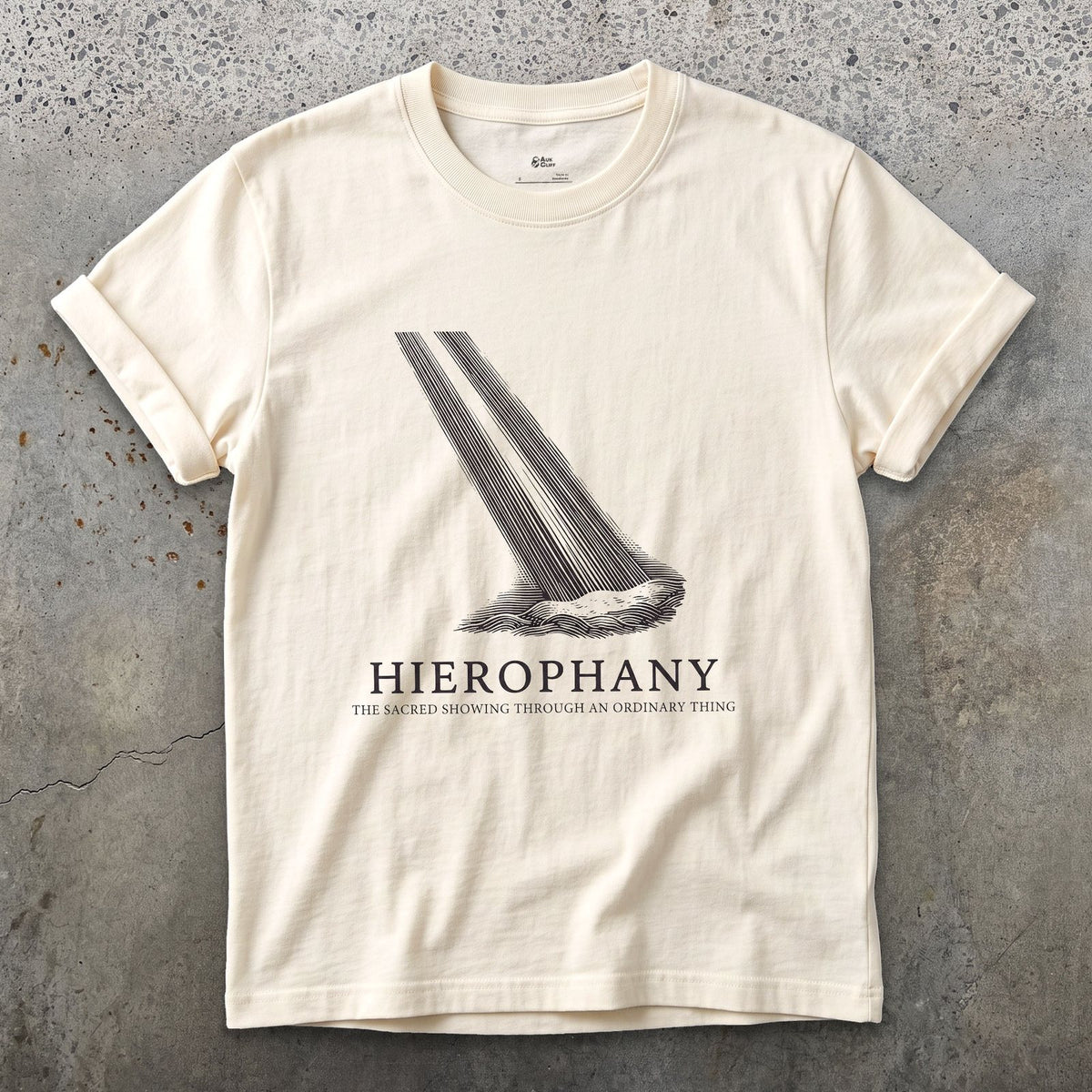 Hierophany, the Sacred Showing Through an Ordinary Thing design on a Natural Gildan Softstyle t-shirt