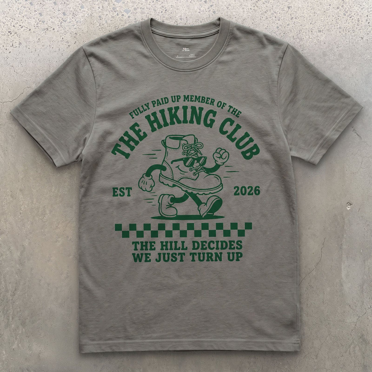 Fully Paid Up Member of the Hiking Club, Hill Decides design on a Charcoal Gildan Softstyle t-shirt