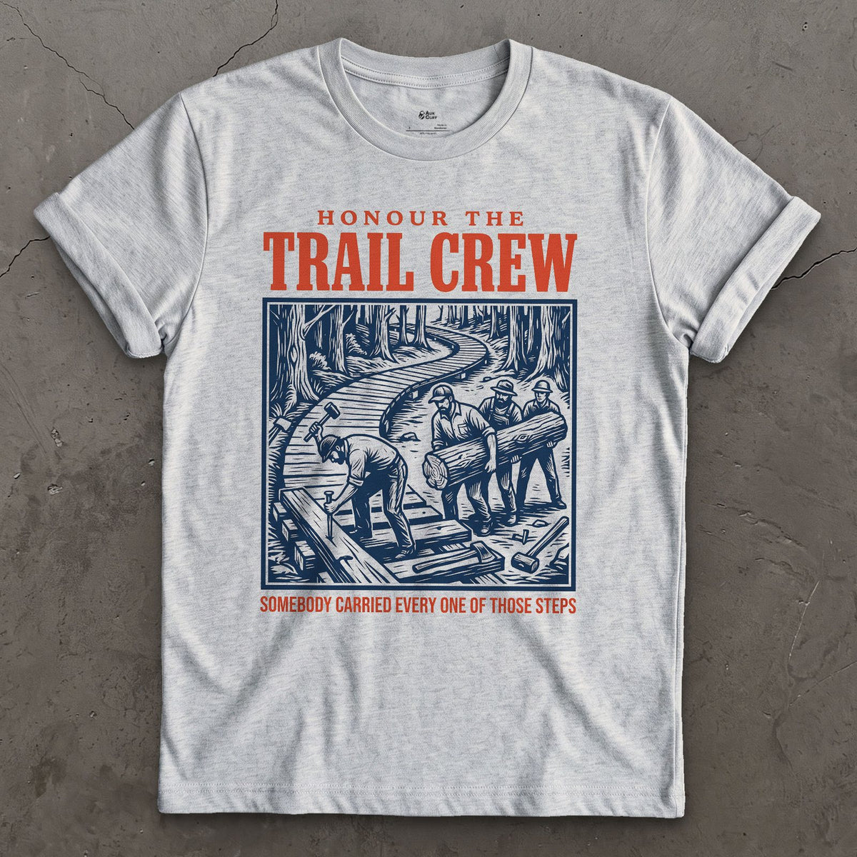 Honour the Trail Crew, Every Step Was Carried design on a Sport Grey Gildan Softstyle t-shirt