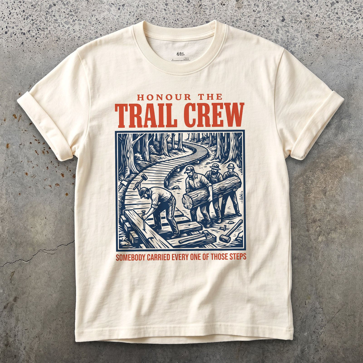 Honour the Trail Crew, Every Step Was Carried design on a Natural Gildan Softstyle t-shirt