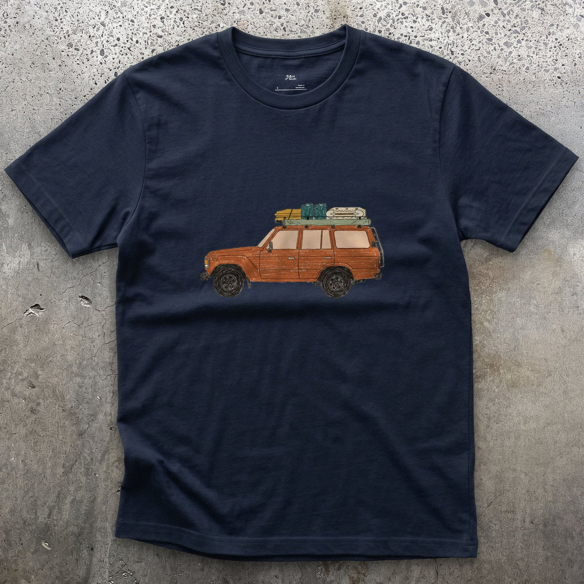 Bags and a Cooler Loaded on the Roof Rack design on a Navy Gildan Softstyle t-shirt