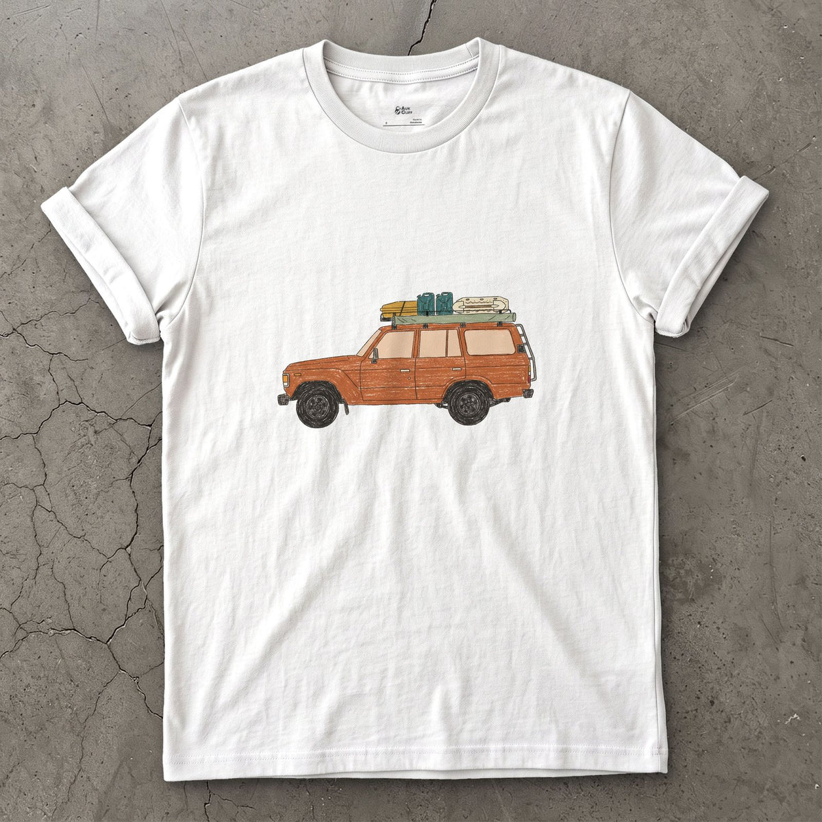 Bags and a Cooler Loaded on the Roof Rack design on a White Gildan Softstyle t-shirt