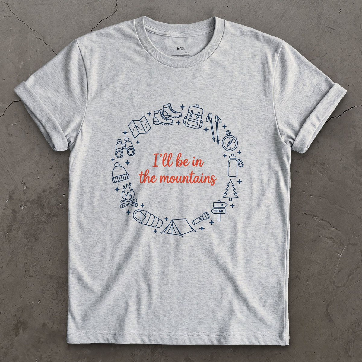 I'll Be in the Mountains design on a Sport Grey Gildan Softstyle t-shirt