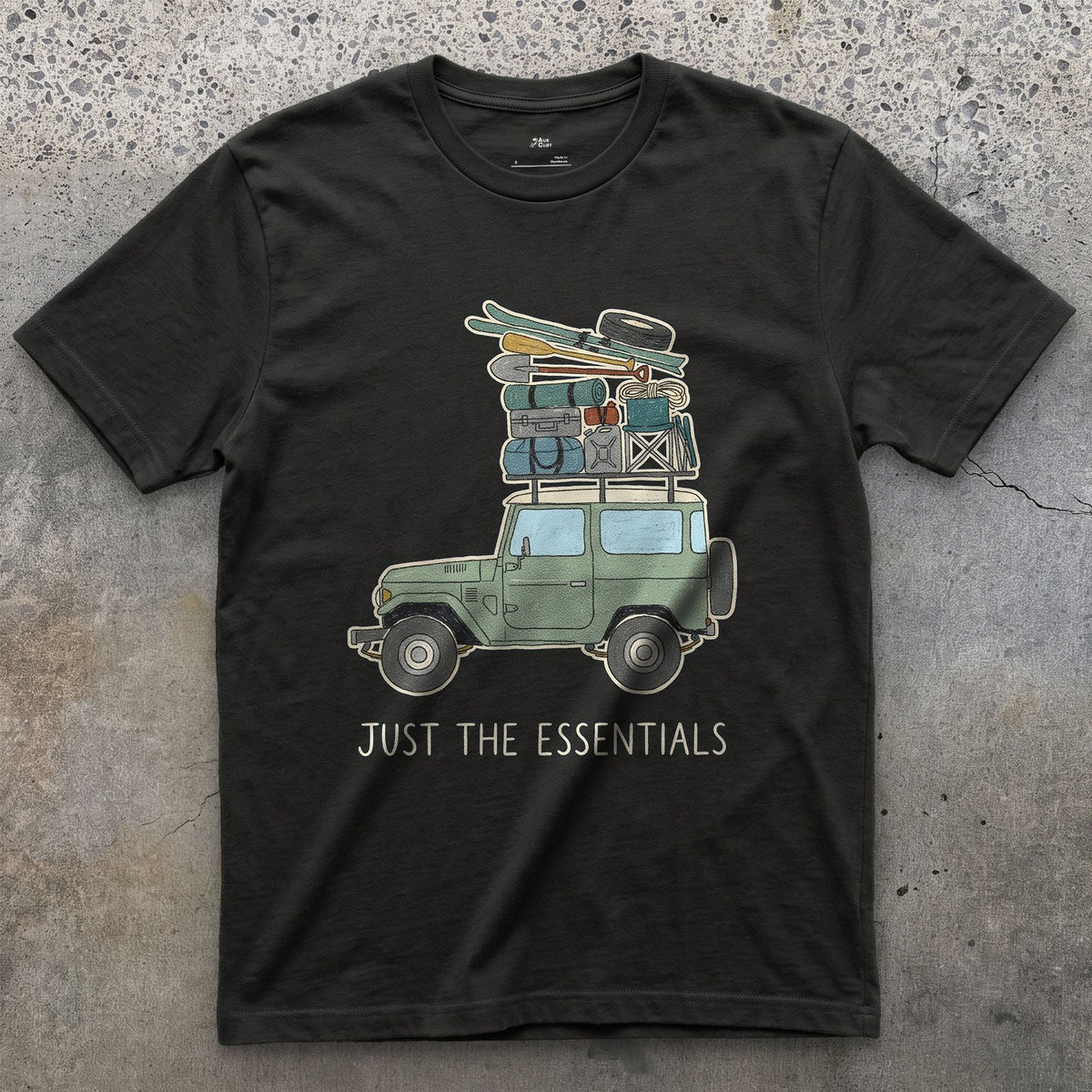 Just the Essentials, 4x4, Two Seasons at Once design on a Black Gildan Softstyle t-shirt