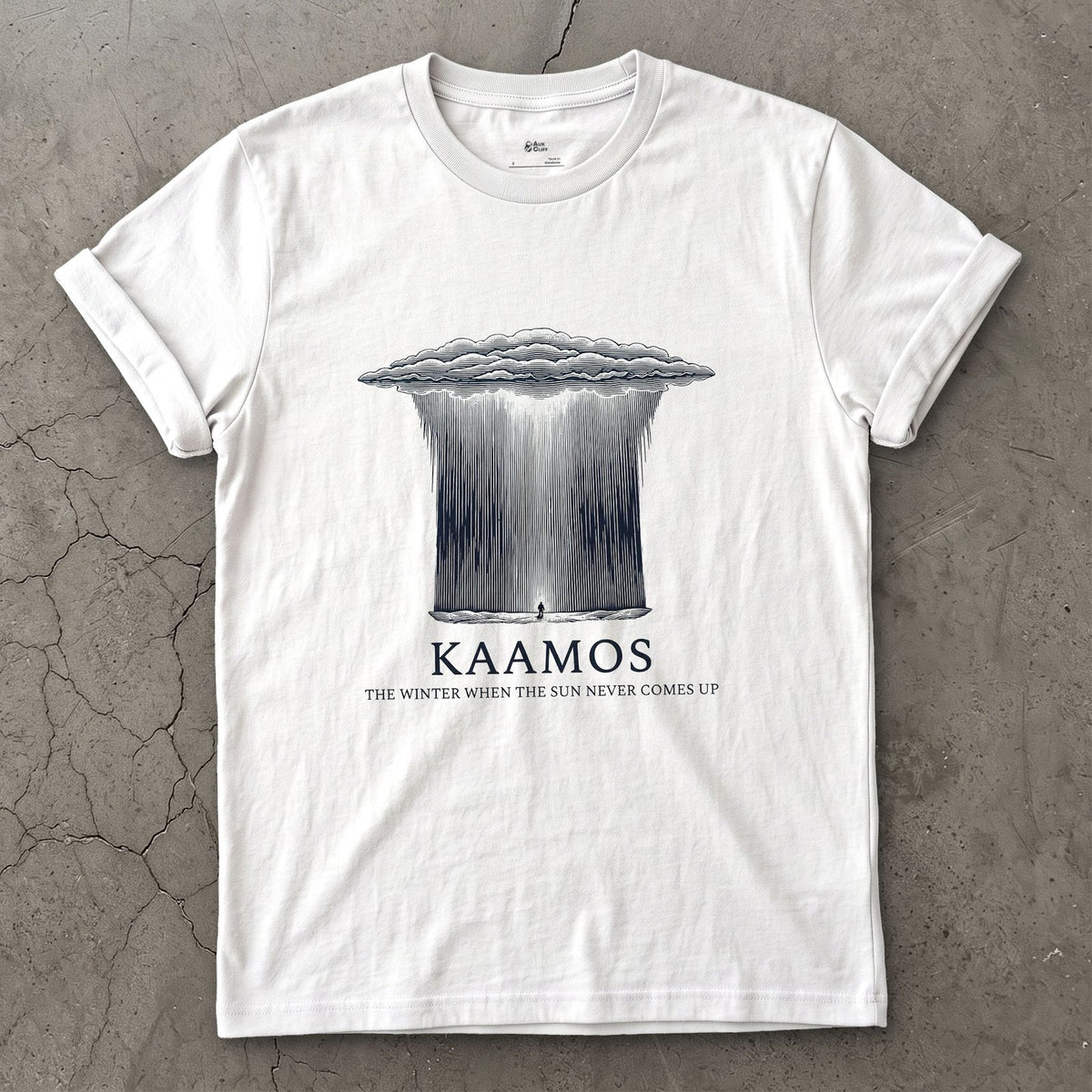 Kaamos, the Winter When the Sun Never Comes Up design on a White Gildan Softstyle t-shirt