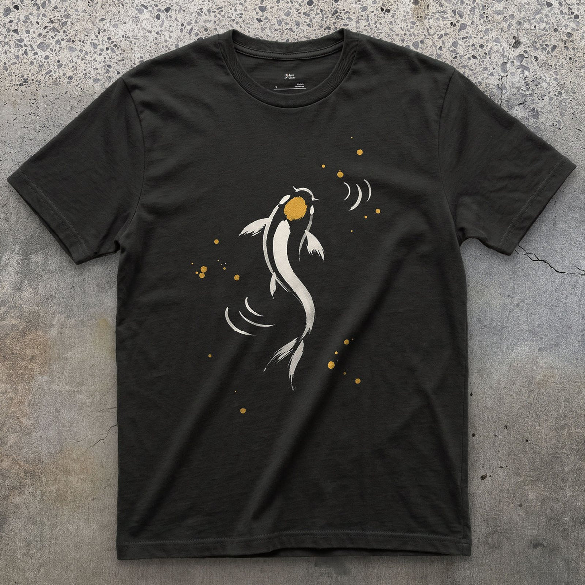 Koi design on a Black Gildan Softstyle t-shirt