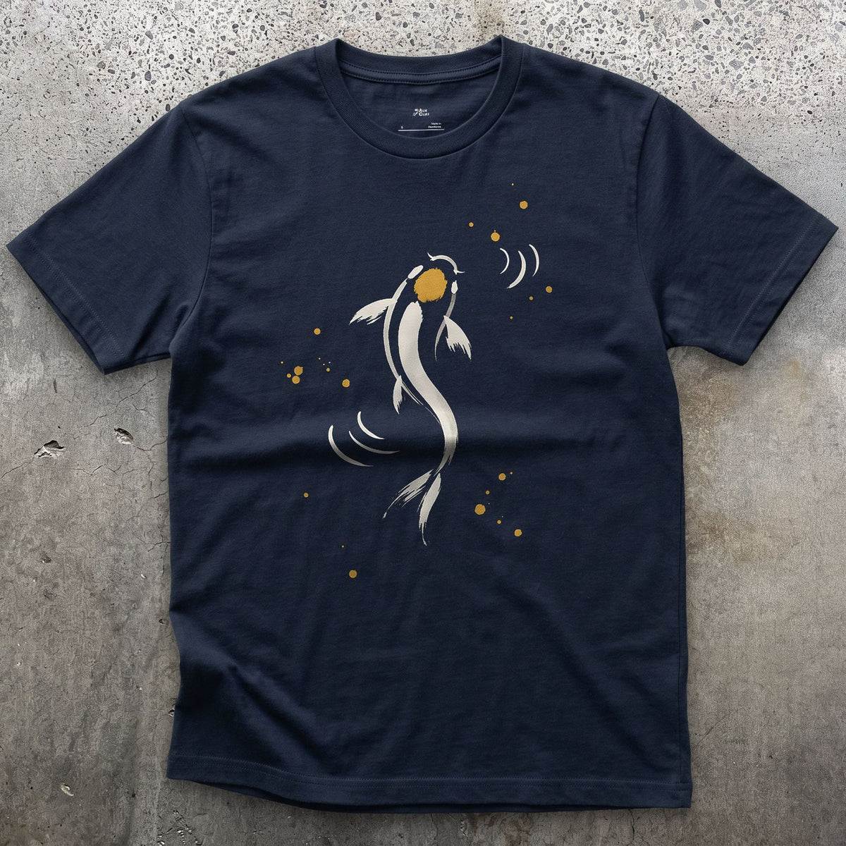 Koi design on a Navy Gildan Softstyle t-shirt