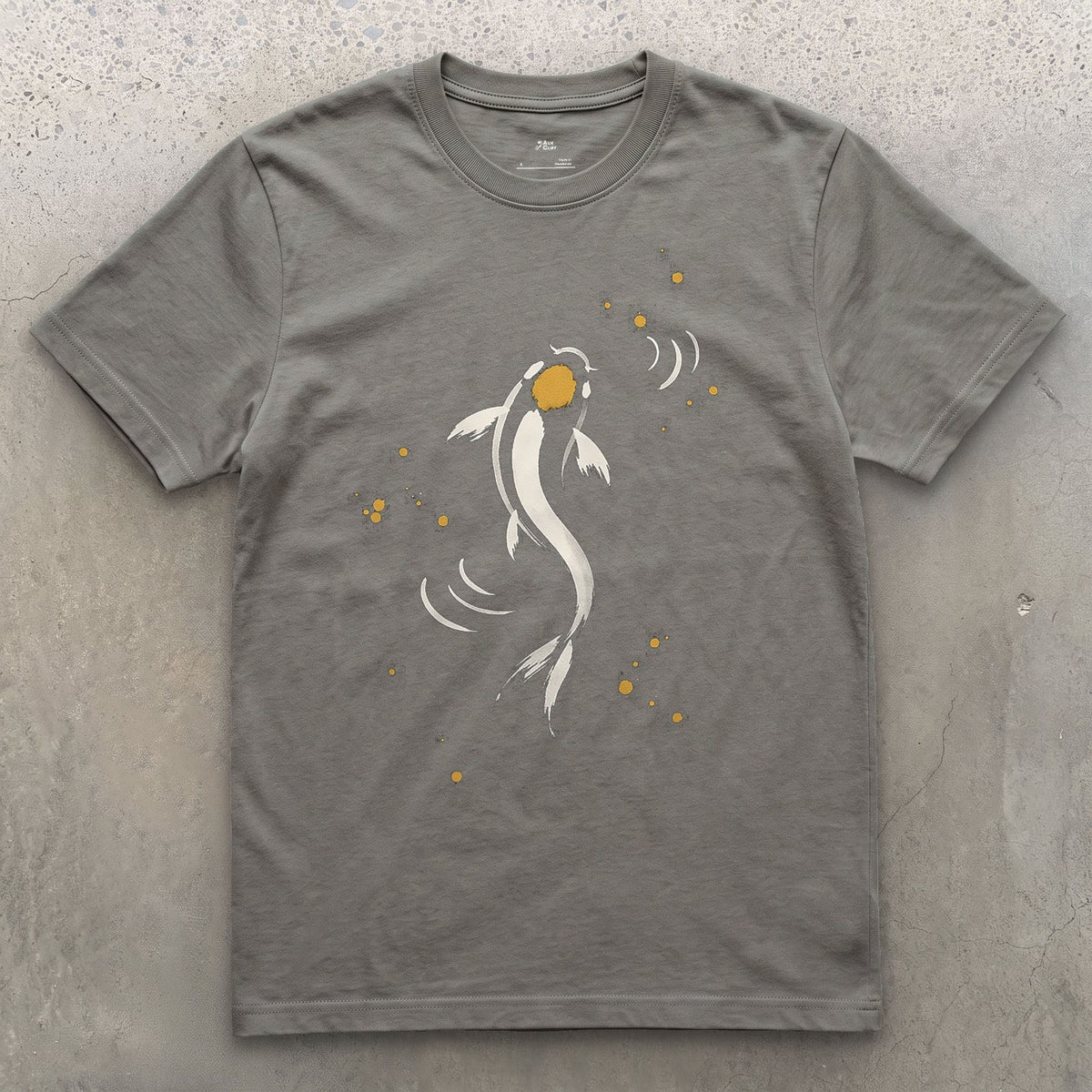 Koi design on a Charcoal Gildan Softstyle t-shirt