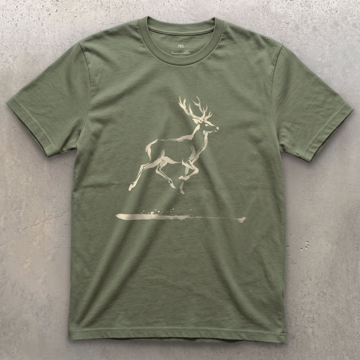 Barely There, Just Enough to Read Deer design on a Military Green Gildan Softstyle t-shirt