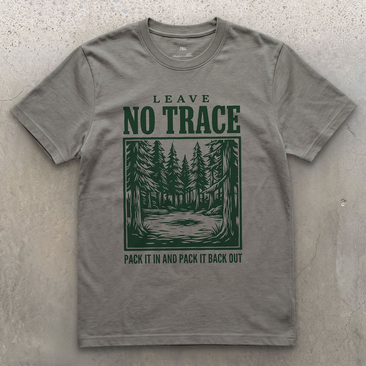 Leave No Trace, Pack It In and Pack It Out design on a Charcoal Gildan Softstyle t-shirt