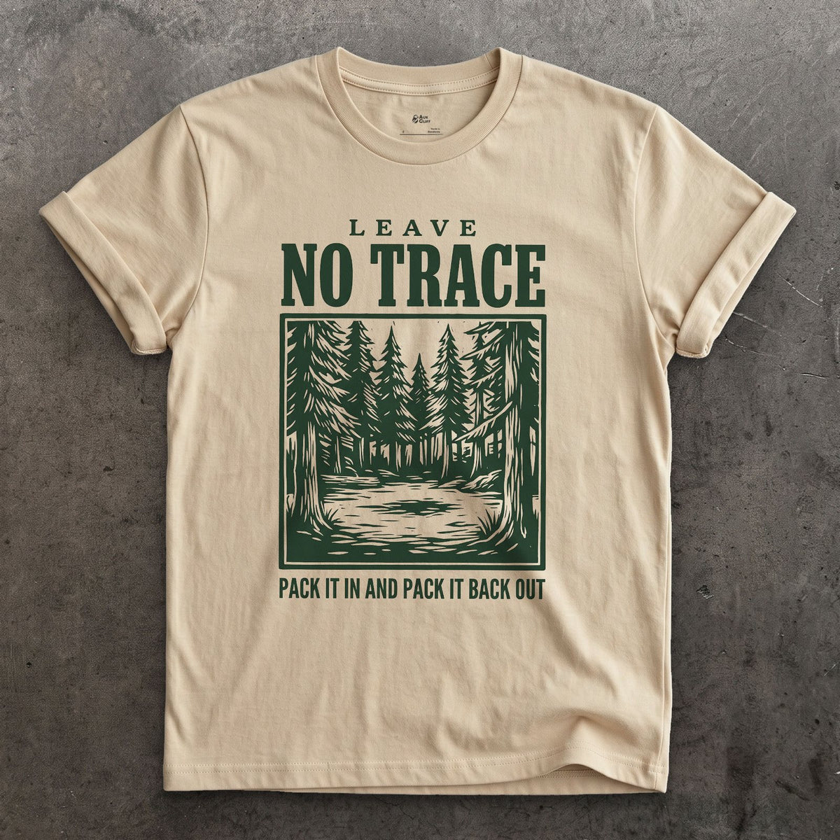 Leave No Trace, Pack It In and Pack It Out design on a Sand Gildan Softstyle t-shirt