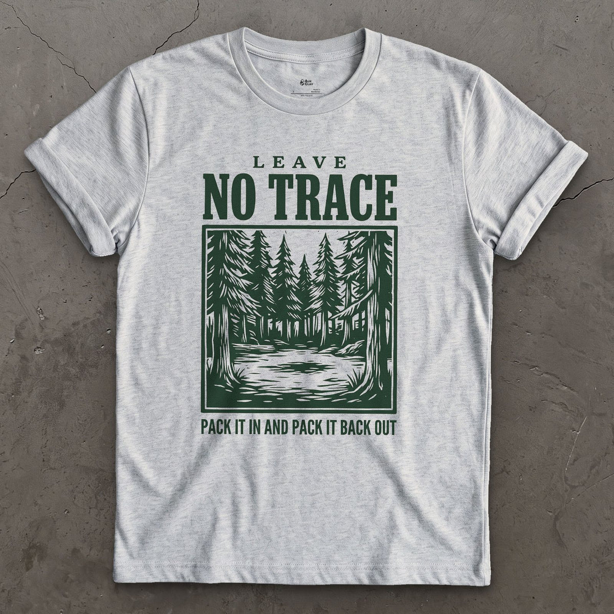 Leave No Trace, Pack It In and Pack It Out design on a Sport Grey Gildan Softstyle t-shirt