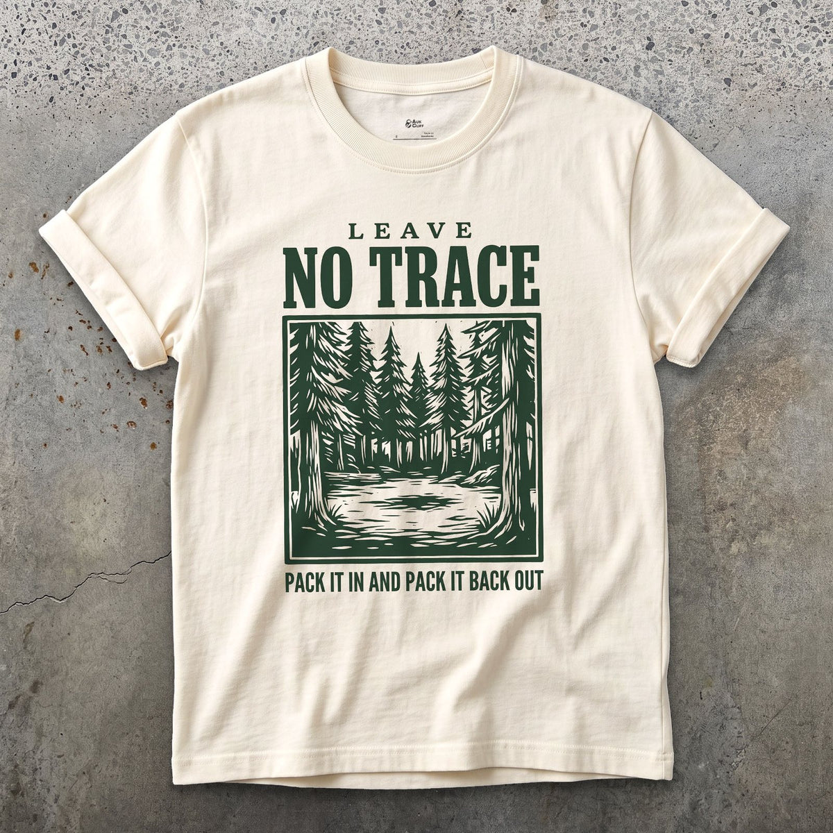 Leave No Trace, Pack It In and Pack It Out design on a Natural Gildan Softstyle t-shirt