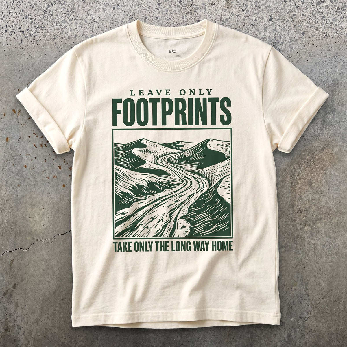 Leave Only Footprints, Valley Road design on a Natural Gildan Softstyle t-shirt