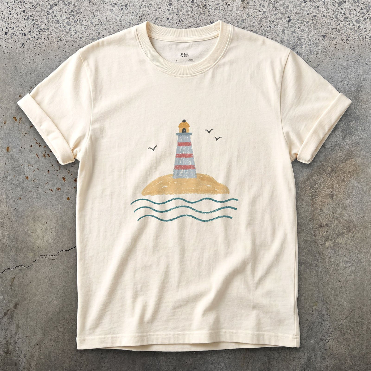 Last Dry Patch of Sand, Lighthouse design on a Natural Gildan Softstyle t-shirt