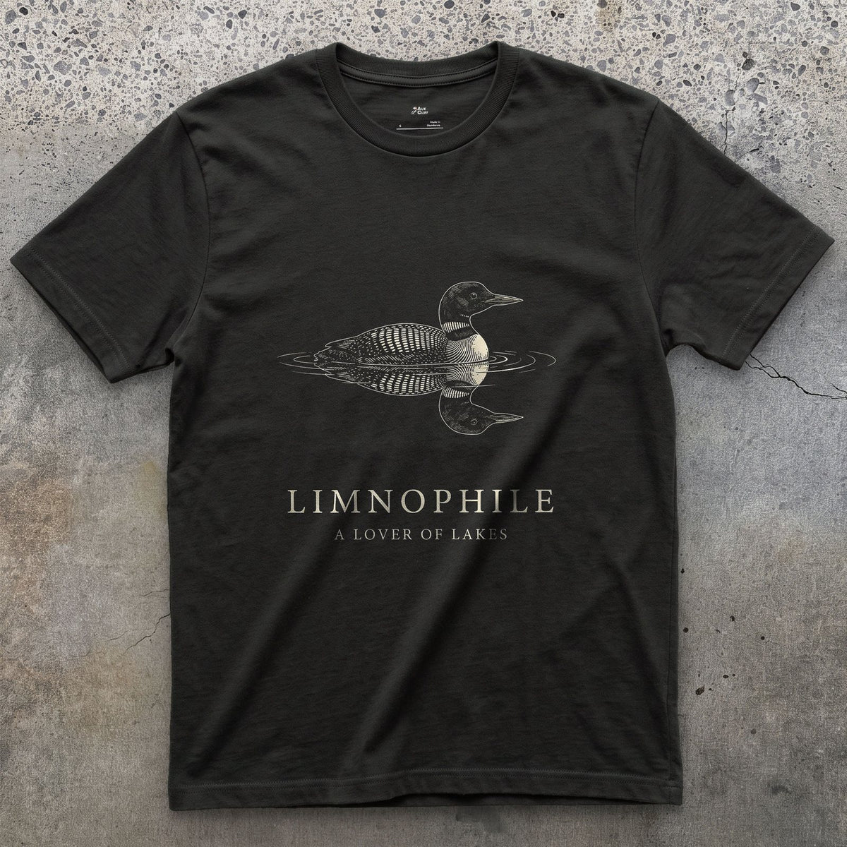 Limnophile design on a Black Gildan Softstyle t-shirt