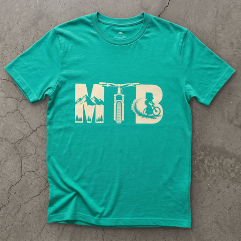Each Letter Filled With Its Own Slice of Trail design on a Jade Dome Gildan Softstyle t-shirt